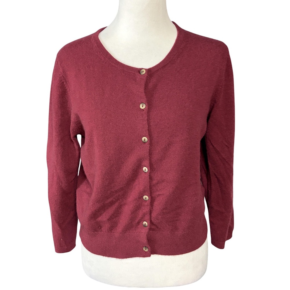 Boden Cardigan Sweater Womens 10 Red 100% Cashmere Crew Neck Button Knit Soft